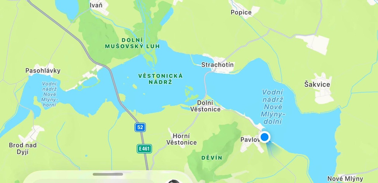 Lage am unteren Nové-Mlýny-Stausee unterhalb von Pavlov